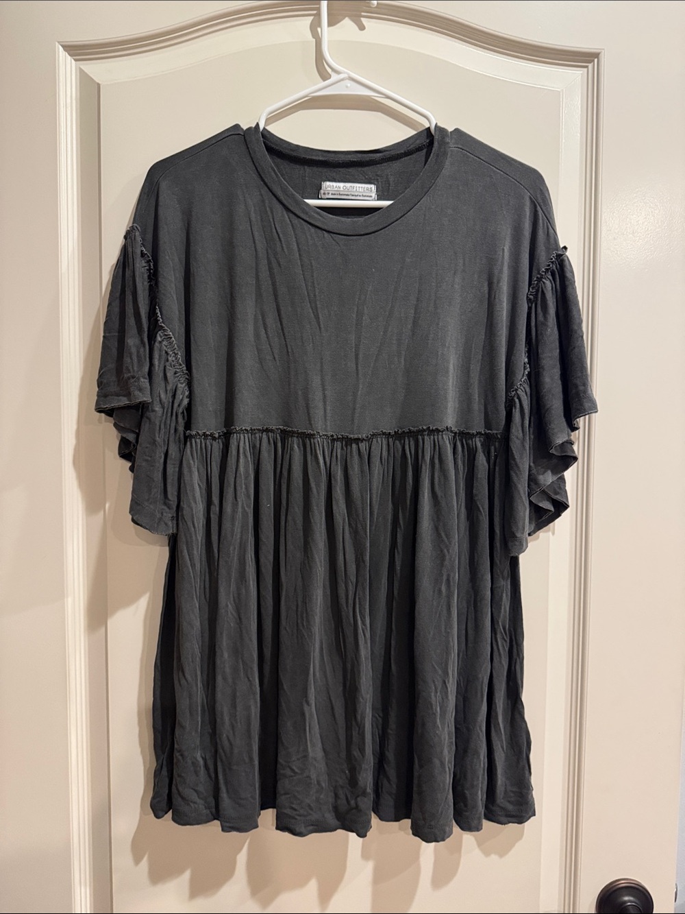 Urban Outfitters Charcoal Ruffle Sleeve Peplum Mini Dress